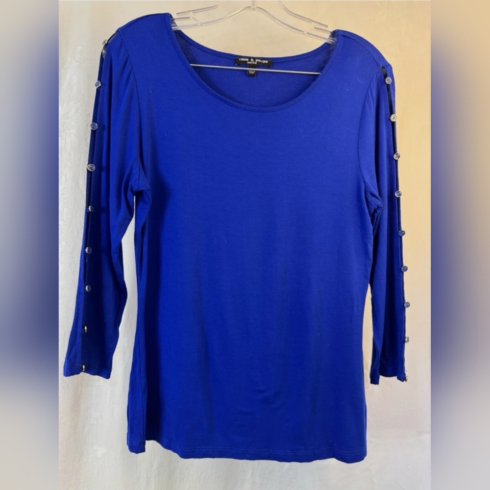 Cable & Gauge Cobalt Blue Button Long Sleeve Top Medium - Picture 2 of 7